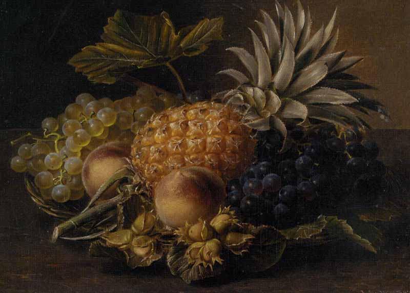  Fruits and hazelnuts in a basket